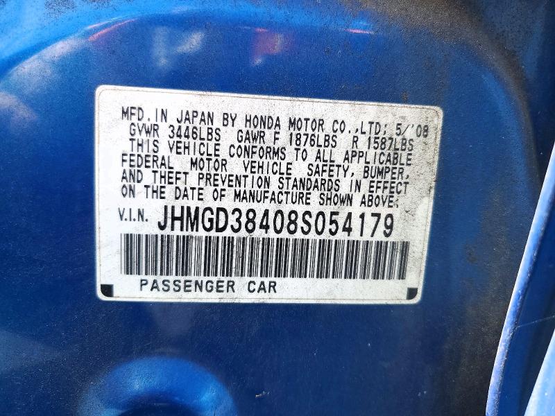 Aukcja sprzedaży 2008 Honda Fit, vin: JHMGD38408S054179, numer aukcji: 59234486