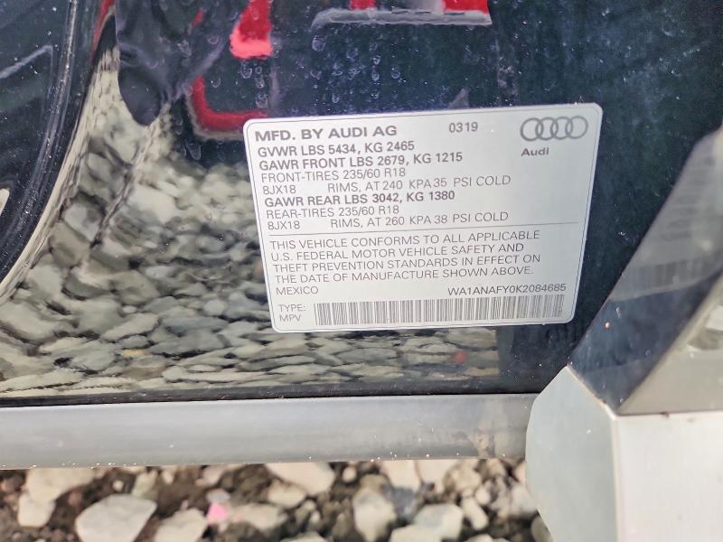 2019 Audi Q5 მანქანა იყიდება აუქციონზე, vin: WA1ANAFY0K2084685, აუქციონის ნომერი: 60435206