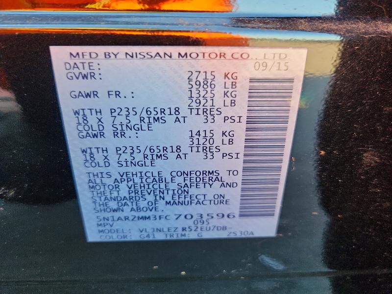 Продаж на аукціоні авто 2015 Nissan Pathfinder, vin: 5N1AR2MM3FC703596, номер лоту: 57741806
