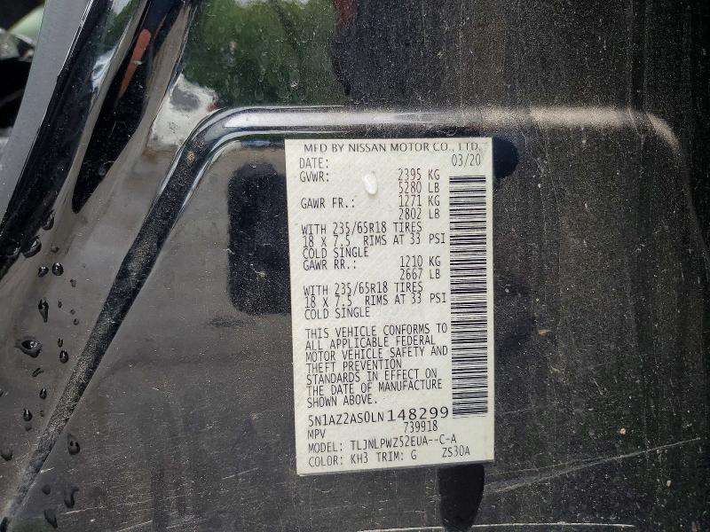 Aukcja sprzedaży 2020 Nissan Murano, vin: 5N1AZ2AS0LN148299, numer aukcji: 61819426