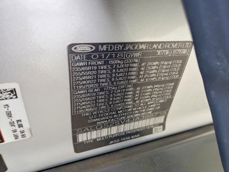 Продажа на аукционе авто 2018 Land Rover Range Rover, vin: SALGS2SV4JA388738, номер лота: 59333476