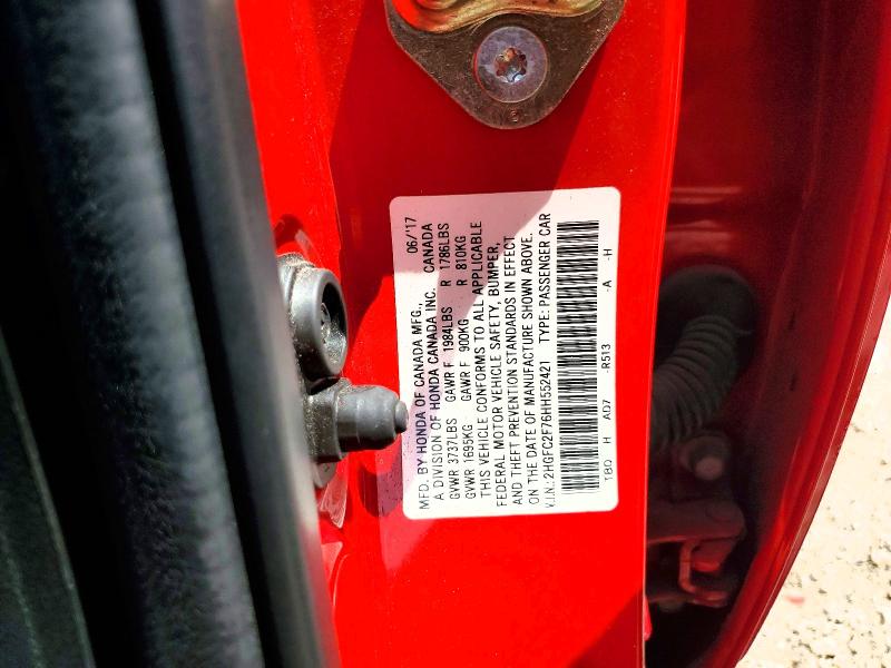 Aukcja sprzedaży 2017 Honda Civic, vin: 2HGFC2F76HH552421, numer aukcji: 59957176