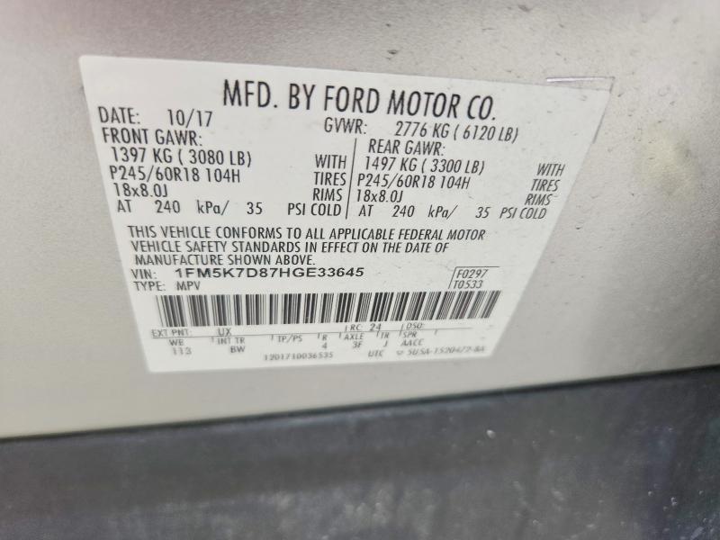 Aukcja sprzedaży 2017 Ford Explorer, vin: 1FM5K7D87HGE33645, numer aukcji: 60653536