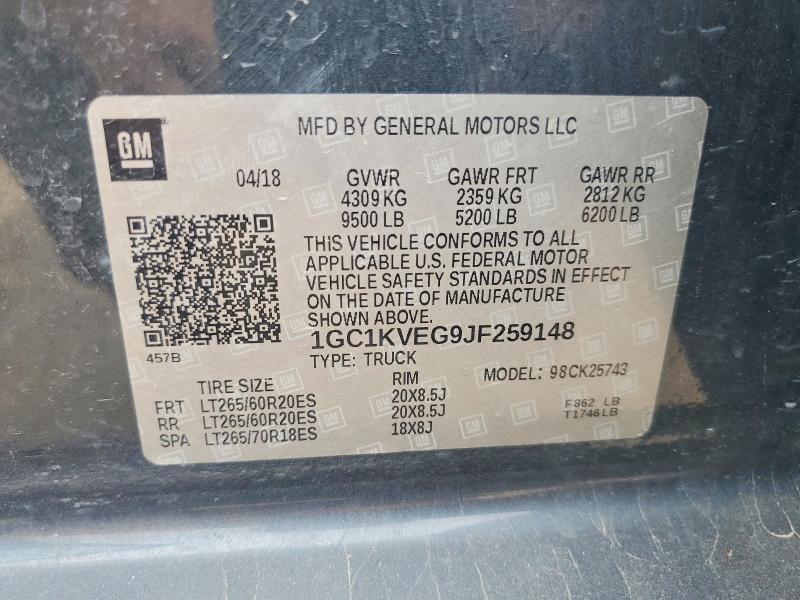 62813816 :رقم المزاد ، 1GC1KVEG9JF259148 vin ، 2018 Chevrolet Silverado مزاد بيع