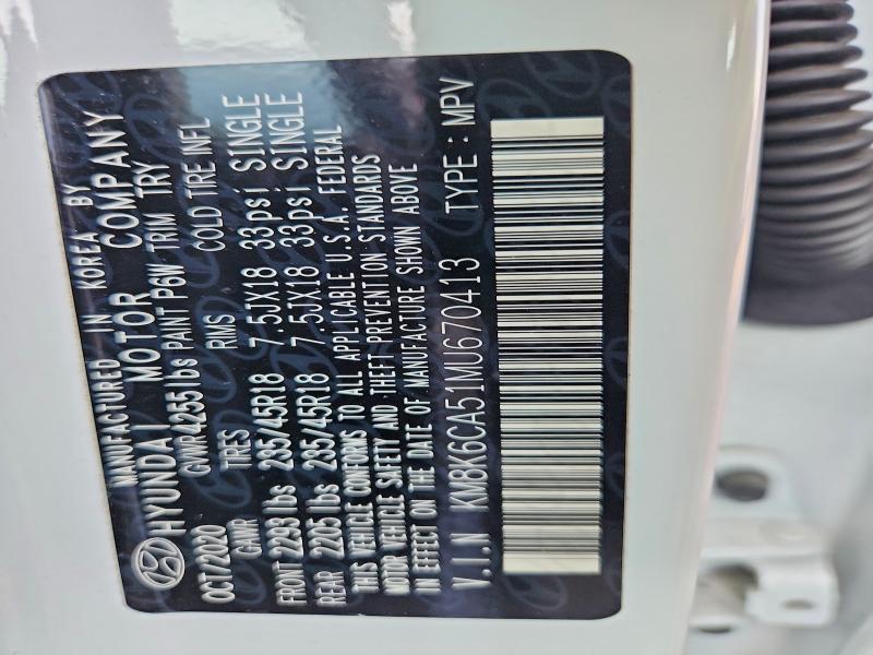 2021 Hyundai Kona მანქანა იყიდება აუქციონზე, vin: KM8K6CA51MU670413, აუქციონის ნომერი: 61574716