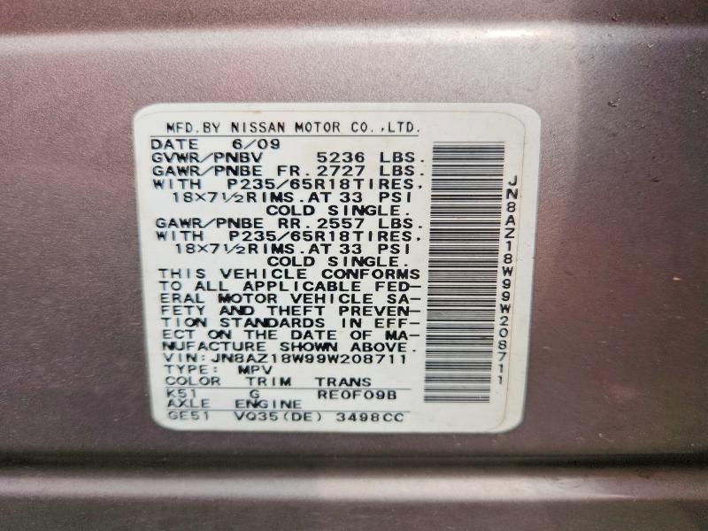Продажа на аукционе авто 2009 Nissan Murano, vin: JN8AZ18W99W208711, номер лота: 61582266