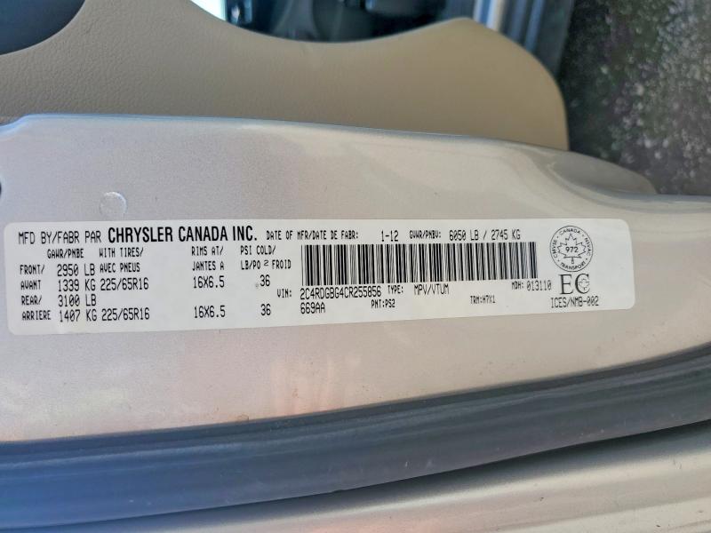 Продажа на аукционе авто 2012 Dodge Grand Caravan, vin: 2C4RDGBG4CR255856, номер лота: 59309556