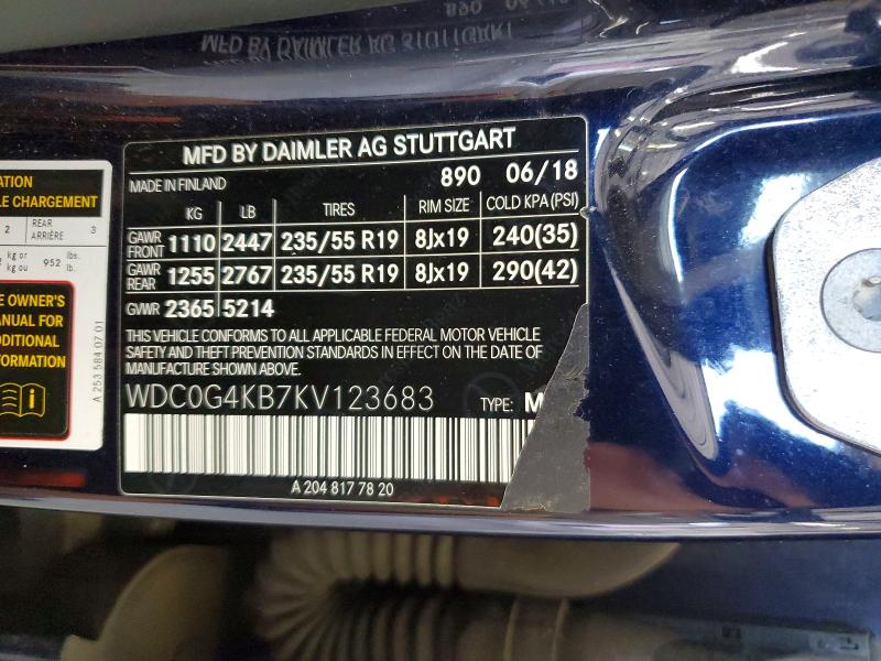 61155516 :رقم المزاد ، WDC0G4KB7KV123683 vin ، 2019 Mercedes-benz Glc مزاد بيع