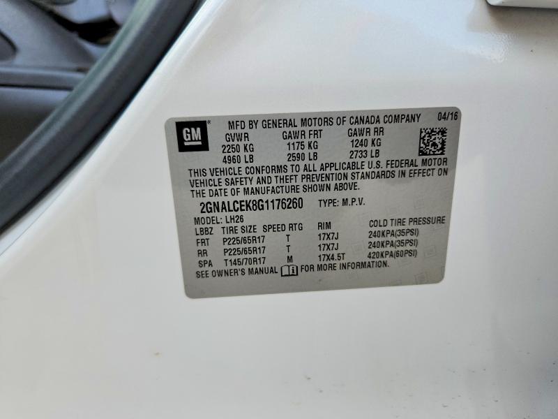 Продаж на аукціоні авто 2016 Chevrolet Equinox, vin: 2GNALCEK8G1176260, номер лоту: 60323016