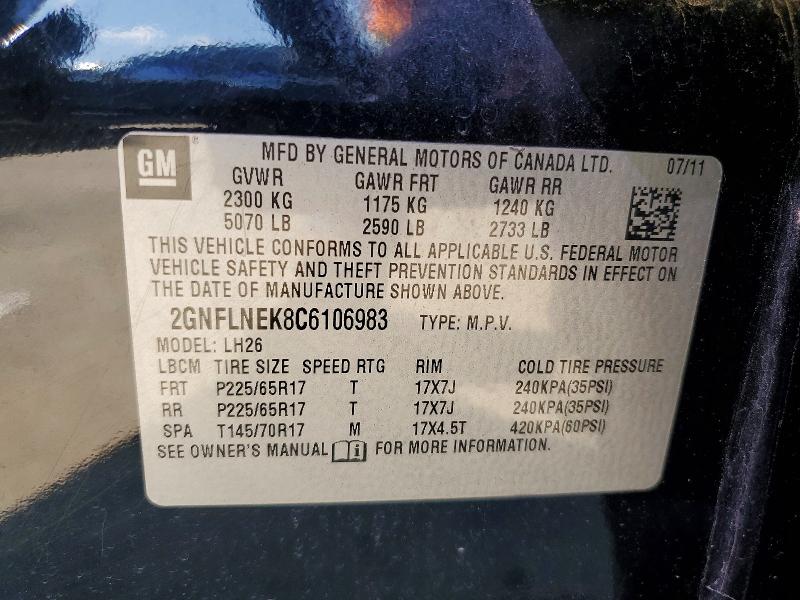 Aukcja sprzedaży 2012 Chevrolet Equinox, vin: 2GNFLNEK8C6106983, numer aukcji: 63312966