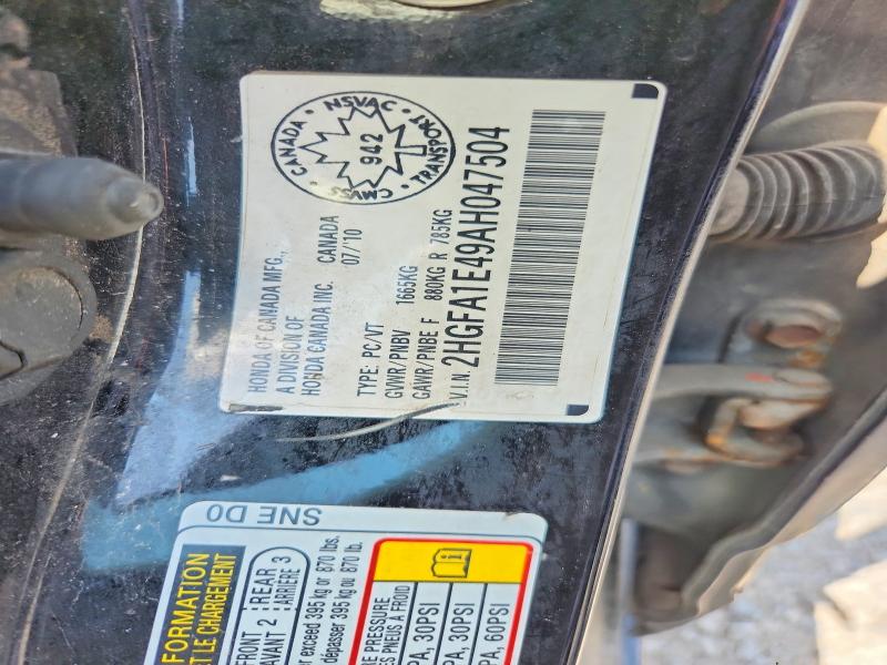 2010 Honda Civic მანქანა იყიდება აუქციონზე, vin: 2HGFA1E49AH047504, აუქციონის ნომერი: 61816806