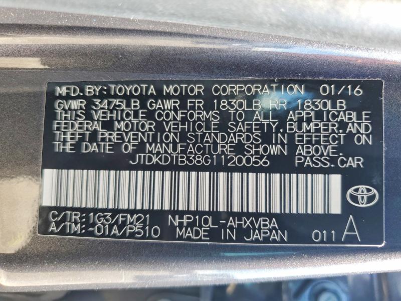 Продажа на аукционе авто 2016 Toyota Prius C, vin: JTDKDTB38G1120056, номер лота: 62461036