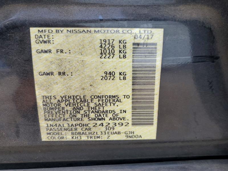 62230946 :رقم المزاد ، 1N4AL3AP0HC242392 vin ، 2017 Nissan Altima مزاد بيع
