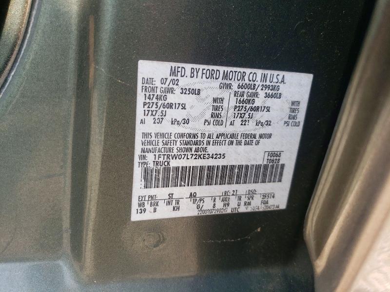 Продажа на аукционе авто 2002 Ford F150, vin: 1FTRW07L72KE34235, номер лота: 62134316
