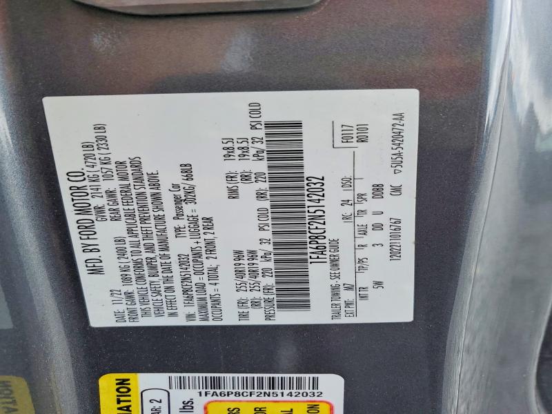 Продажа на аукционе авто 2022 Ford Mustang, vin: 1FA6P8CF2N5142032, номер лота: 57526356