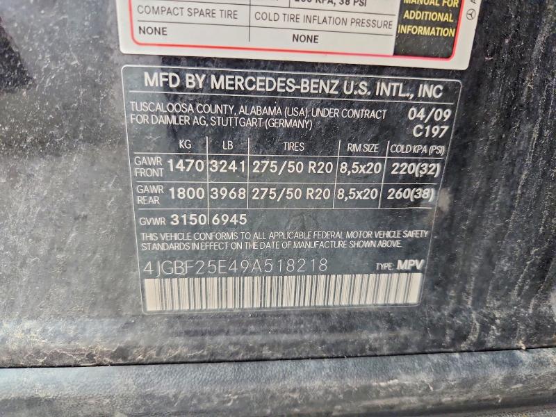 61940566 :رقم المزاد ، 4JGBF25E49A518218 vin ، 2009 Mercedes-benz Gl مزاد بيع