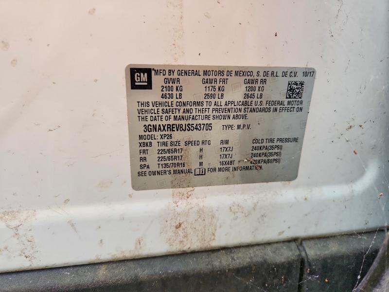 2018 Chevrolet Equinox მანქანა იყიდება აუქციონზე, vin: 3GNAXREV8JS543705, აუქციონის ნომერი: 62632296