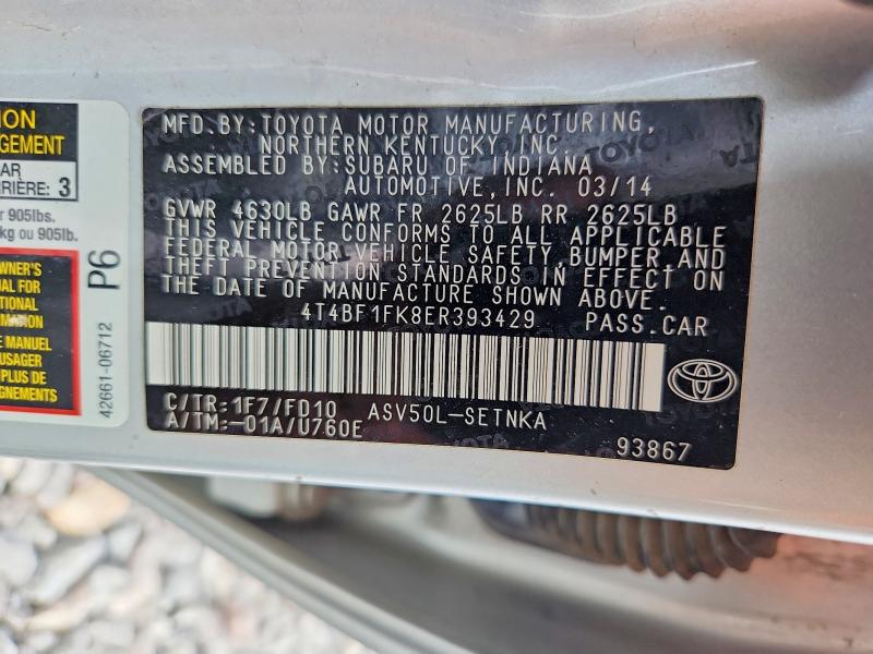 2014 Toyota Camry მანქანა იყიდება აუქციონზე, vin: 4T4BF1FK8ER393429, აუქციონის ნომერი: 61483496