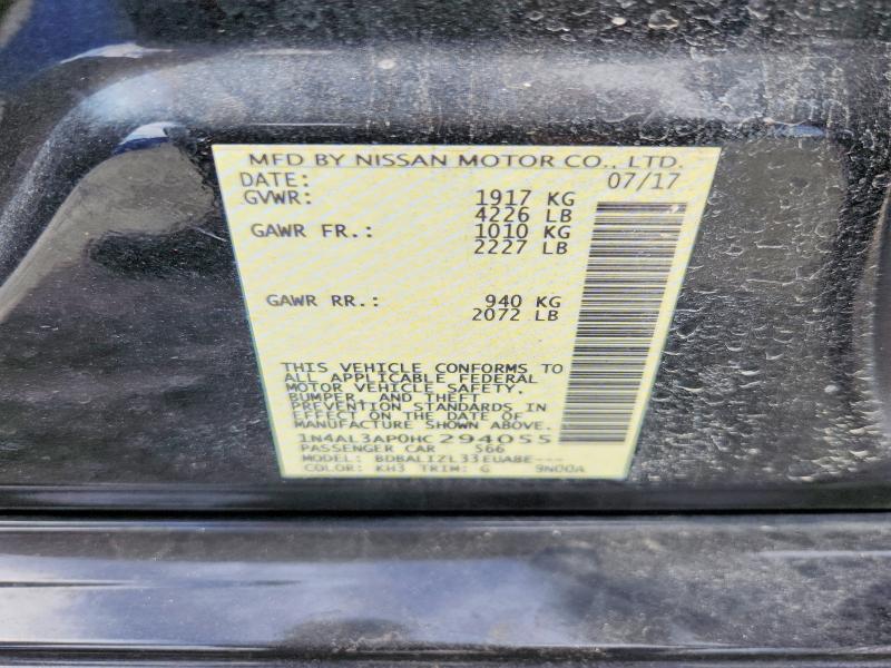 2017 Nissan Altima მანქანა იყიდება აუქციონზე, vin: 1N4AL3AP0HC294055, აუქციონის ნომერი: 62241416