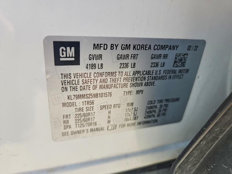2022 Chevrolet Trailblazer მანქანა იყიდება აუქციონზე, vin: KL79MMS25NB101576, აუქციონის ნომერი: 62280106
