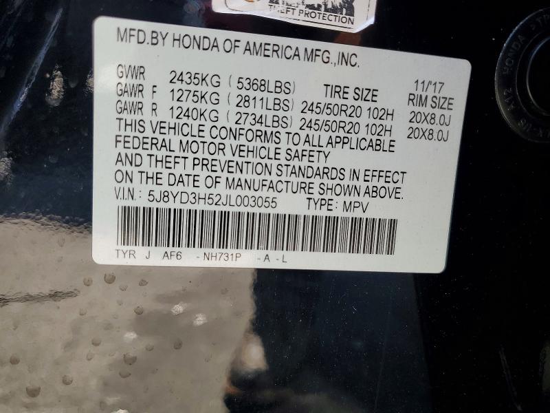 2018 Acura Mdx მანქანა იყიდება აუქციონზე, vin: 5J8YD3H52JL003055, აუქციონის ნომერი: 59177716