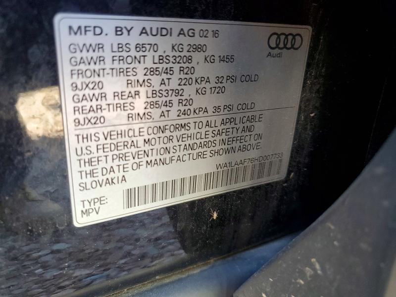 2017 Audi Q7 მანქანა იყიდება აუქციონზე, vin: WA1LAAF76HD007733, აუქციონის ნომერი: 60177556
