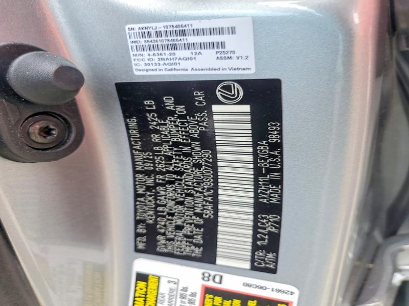 Aukcja sprzedaży 2025 Lexus Es 300h, vin: 58AFA1C19SU077290, numer aukcji: 61211286