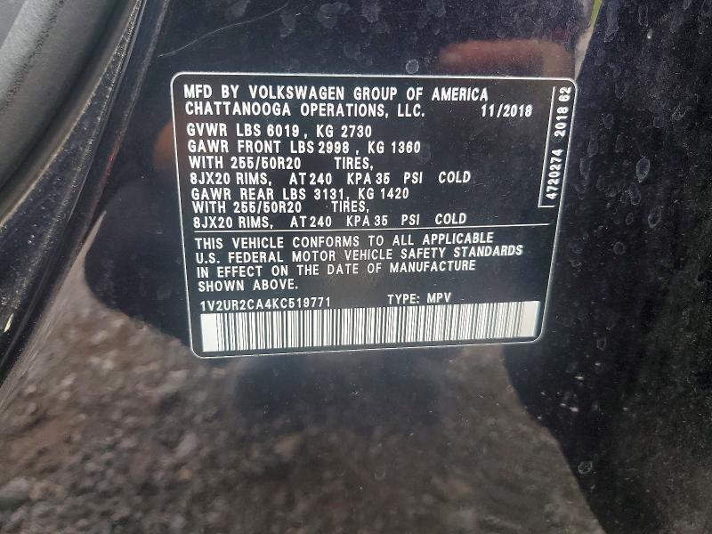 Aukcja sprzedaży 2019 Volkswagen Atlas, vin: 1V2UR2CA4KC519771, numer aukcji: 61987716