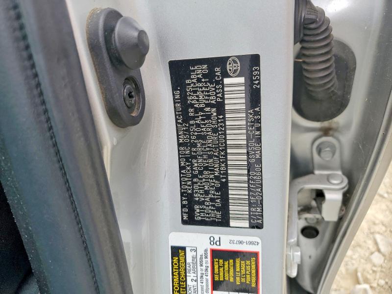 Продаж на аукціоні авто 2012 Toyota Camry, vin: 4T1BK1FK1CU012314, номер лоту: 60671066