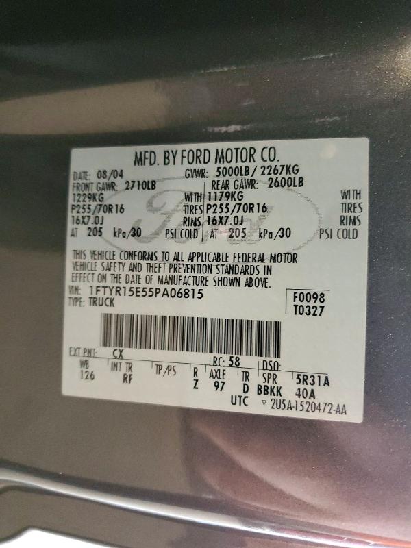 59150346 :رقم المزاد ، 1FTYR15E55PA06815 vin ، 2005 Ford Ranger Sup مزاد بيع