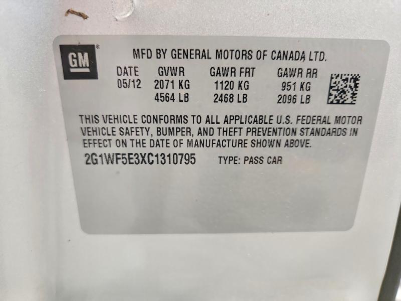59691696 :رقم المزاد ، 2G1WF5E3XC1310795 vin ، 2012 Chevrolet Impala مزاد بيع