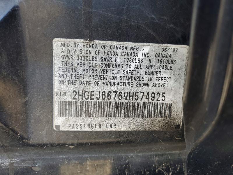 61197226 :رقم المزاد ، 2HGEJ6676VH574925 vin ، 1997 Honda Civic مزاد بيع