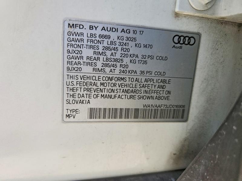 2018 Audi Q7 მანქანა იყიდება აუქციონზე, vin: WA1VAAF73JD016906, აუქციონის ნომერი: 60697566