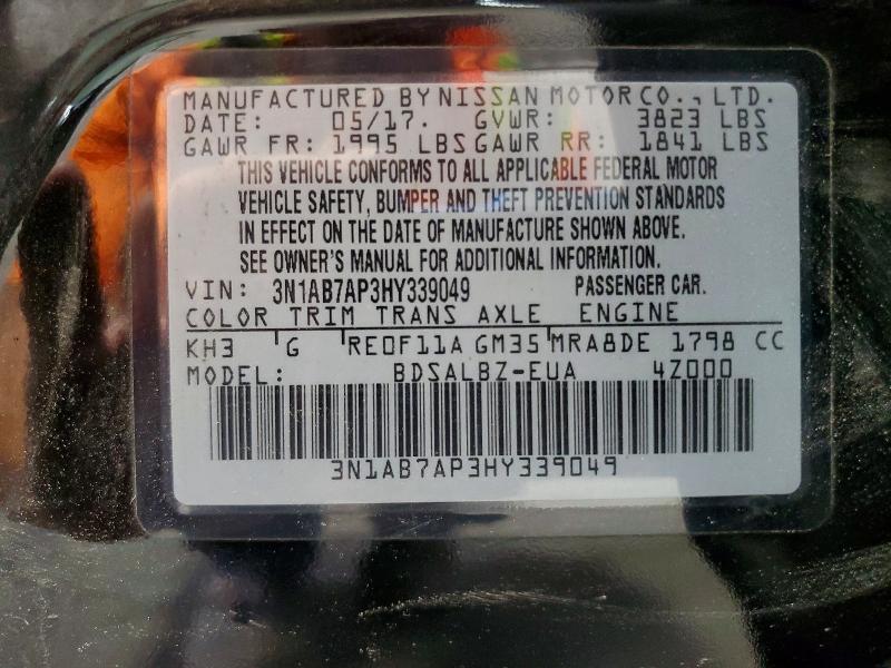 Aukcja sprzedaży 2017 Nissan Sentra, vin: 3N1AB7AP3HY339049, numer aukcji: 59866416
