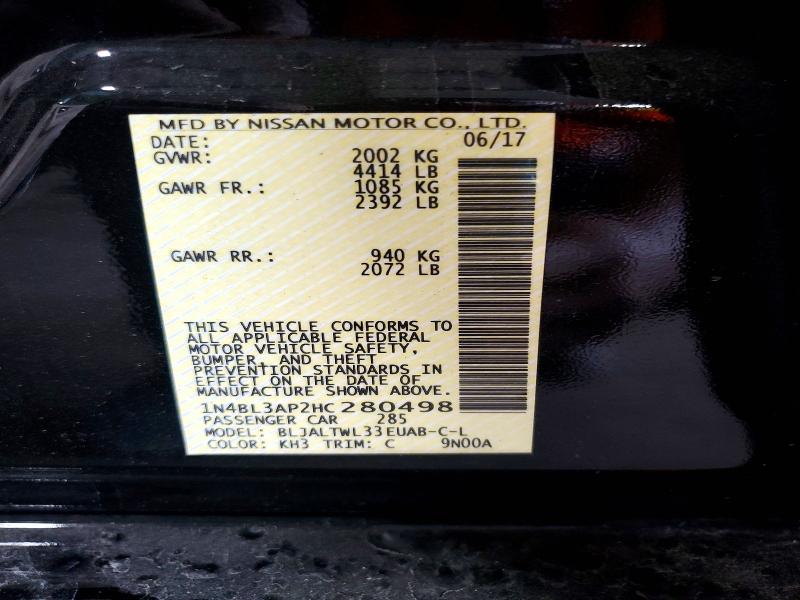 2017 Nissan Altima მანქანა იყიდება აუქციონზე, vin: 1N4BL3AP2HC280498, აუქციონის ნომერი: 62238146