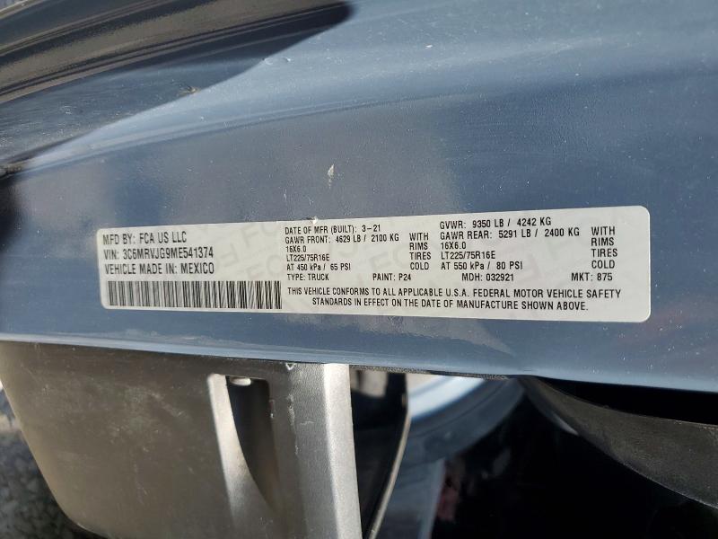 Продаж на аукціоні авто 2021 Ram Promaster 3500, vin: 3C6MRVJG9ME541374, номер лоту: 59746236