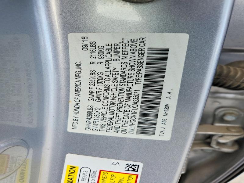 Aukcja sprzedaży 2018 Honda Accord, vin: 1HGCV1F1XJA235071, numer aukcji: 60674726
