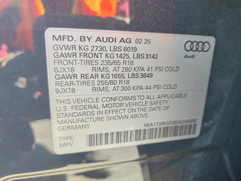 Aukcja sprzedaży 2025 Audi Q6 E-tron, vin: WA172BGF3SA034990, numer aukcji: 59365126