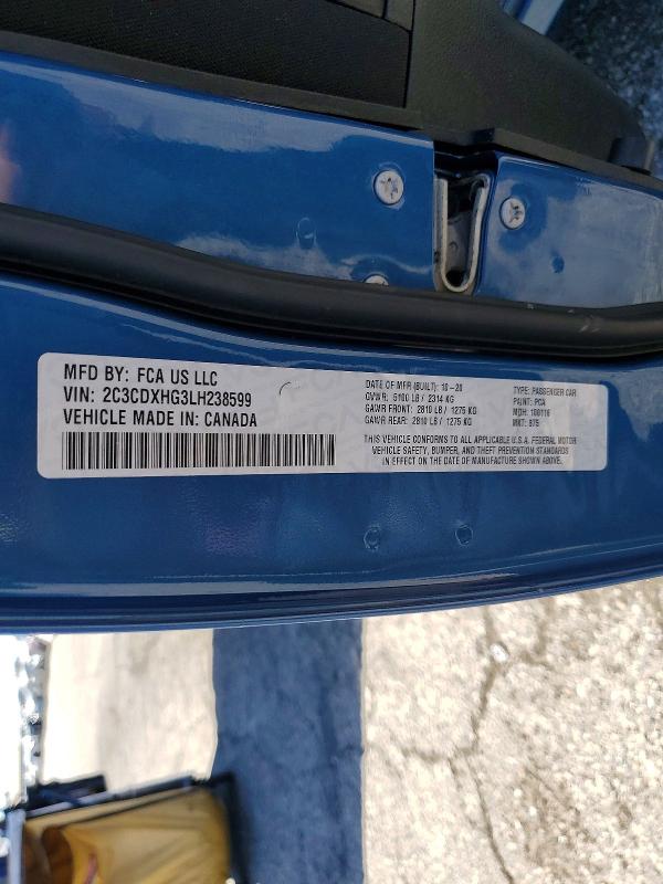 2020 Dodge Charger მანქანა იყიდება აუქციონზე, vin: 2C3CDXHG3LH238599, აუქციონის ნომერი: 61599836