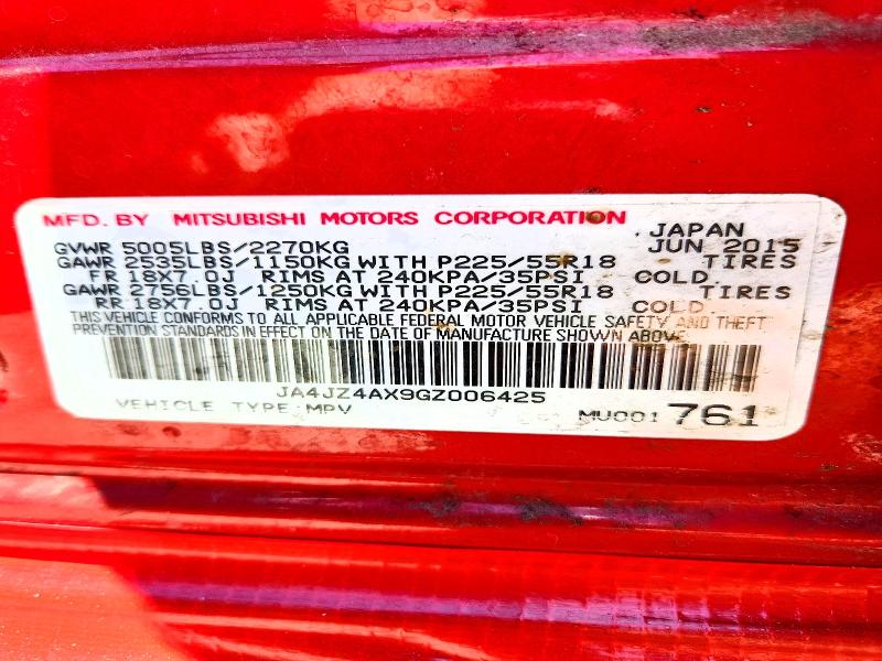 Aukcja sprzedaży 2016 Mitsubishi Outlander, vin: JA4JZ4AX9GZ006425, numer aukcji: 61602886