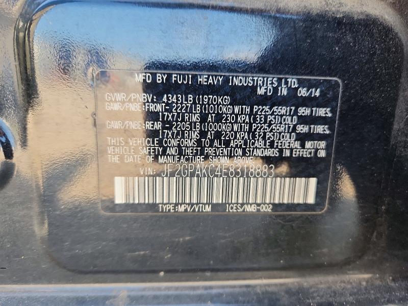 2014 Subaru Xv Crosstrek მანქანა იყიდება აუქციონზე, vin: JF2GPAKC4E8318883, აუქციონის ნომერი: 60890666