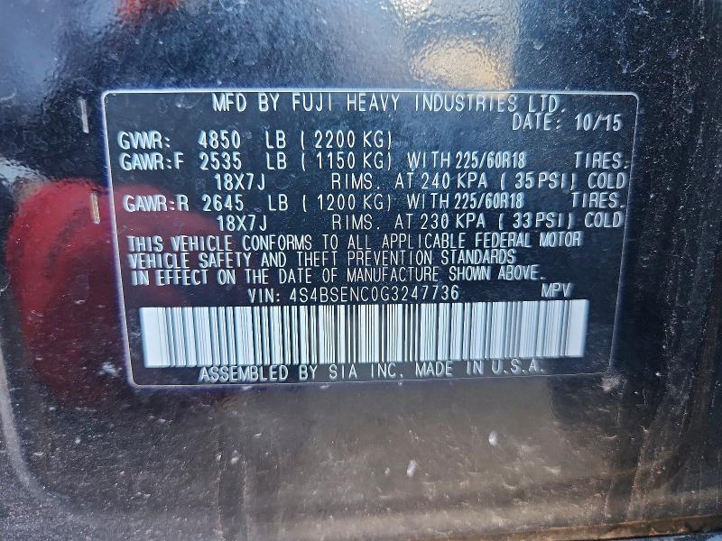 60780986 :رقم المزاد ، 4S4BSENC0G3247736 vin ، 2016 Subaru Outback مزاد بيع