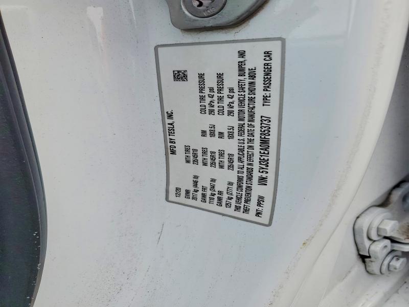 2021 Tesla Model 3 მანქანა იყიდება აუქციონზე, vin: 5YJ3E1EA0MF853737, აუქციონის ნომერი: 62816296