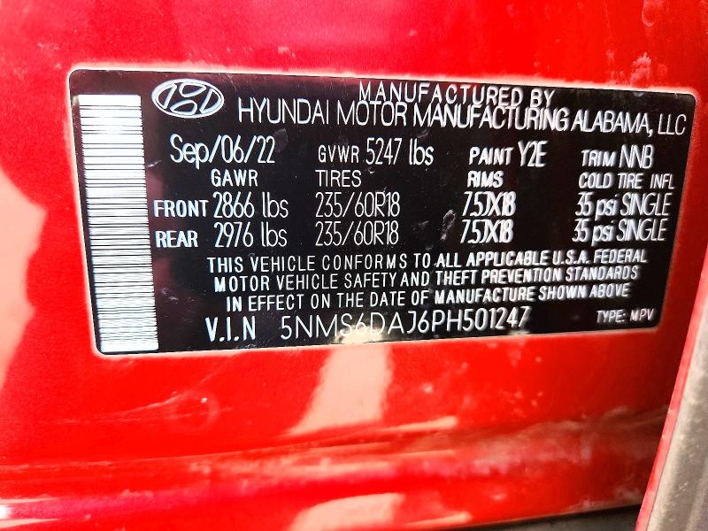 2023 Hyundai Santa Fe მანქანა იყიდება აუქციონზე, vin: 5NMS6DAJ6PH501247, აუქციონის ნომერი: 61982406