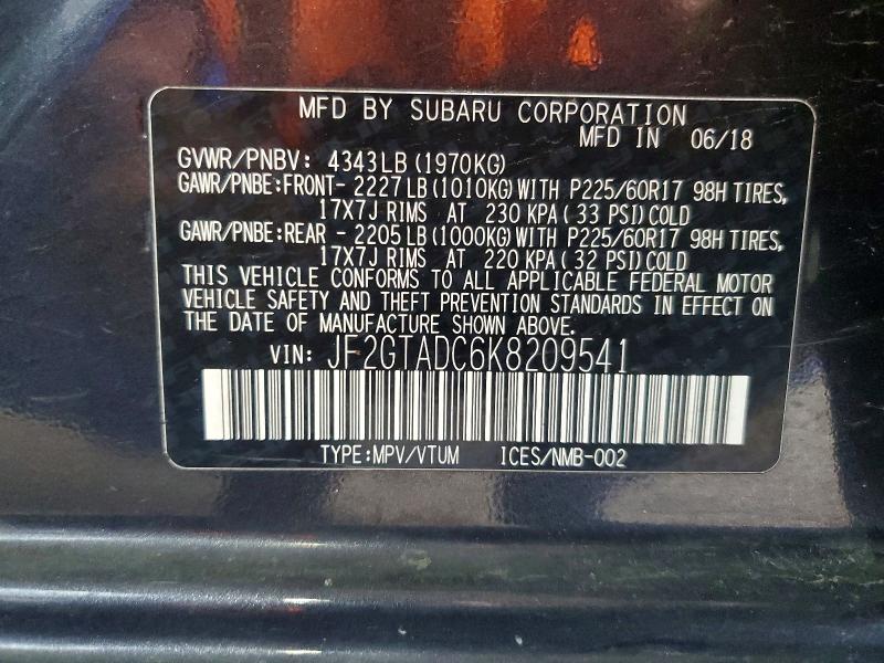 Aukcja sprzedaży 2019 Subaru Crosstrek, vin: JF2GTADC6K8209541, numer aukcji: 60089926