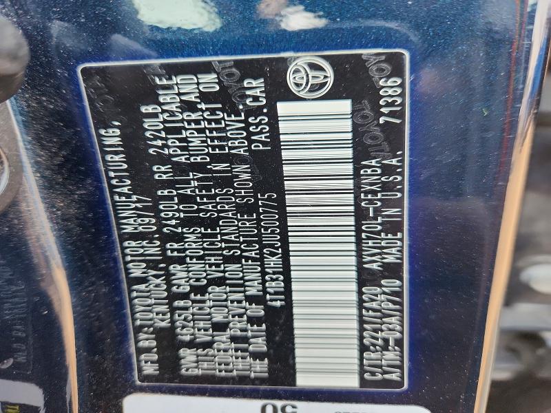 2018 Toyota Camry მანქანა იყიდება აუქციონზე, vin: 4T1B31HK2JU500775, აუქციონის ნომერი: 62126676