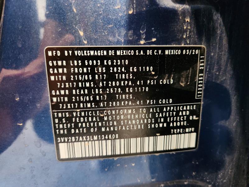 60755756 :رقم المزاد ، 3VV2B7AX3LM134608 vin ، 2020 Volkswagen Tiguan مزاد بيع
