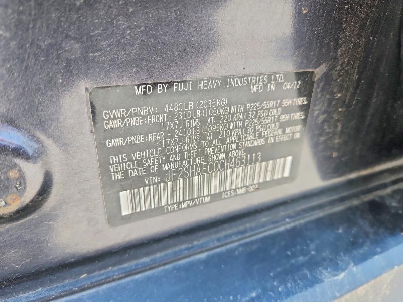 Aukcja sprzedaży 2012 Subaru Forester, vin: JF2SHAEC0CH463113, numer aukcji: 63096176