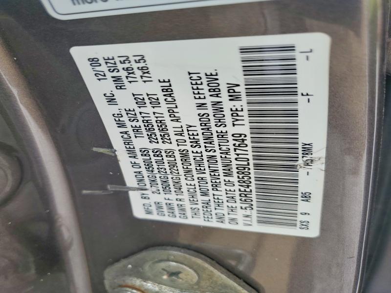 60698266 :رقم المزاد ، 5J6RE48589L017649 vin ، 2009 Honda Cr-v مزاد بيع