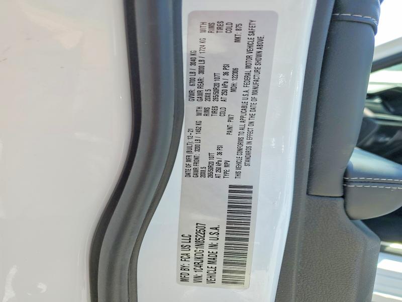 2022 Jeep Grand Cherokee მანქანა იყიდება აუქციონზე, vin: 1C4RJKDG1N8522507, აუქციონის ნომერი: 63288726